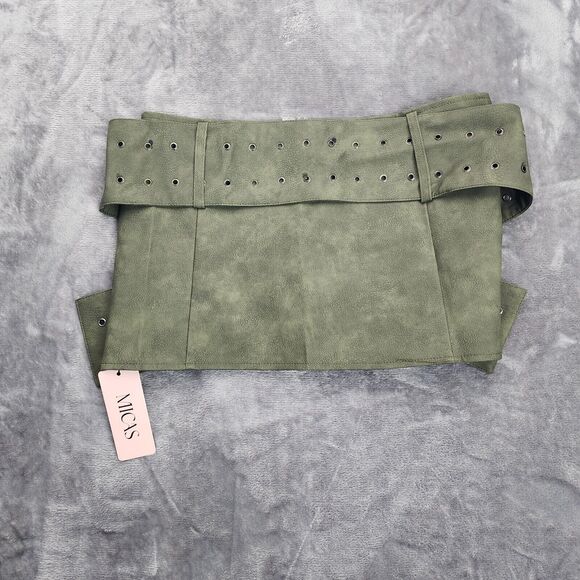 MICAS Women's Faux Leather Green Crossover Belt Mini Skirt Medium - Picture 3 of 9